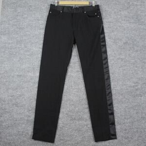 Balmain Dress Pants Mens 46 Black Satin Stripe Tuxedo Slim Formal Luxury Office